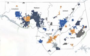 Map of the TARCOG Region counties including Limestone, Madison, Jackson, DeKalb and Marshall.